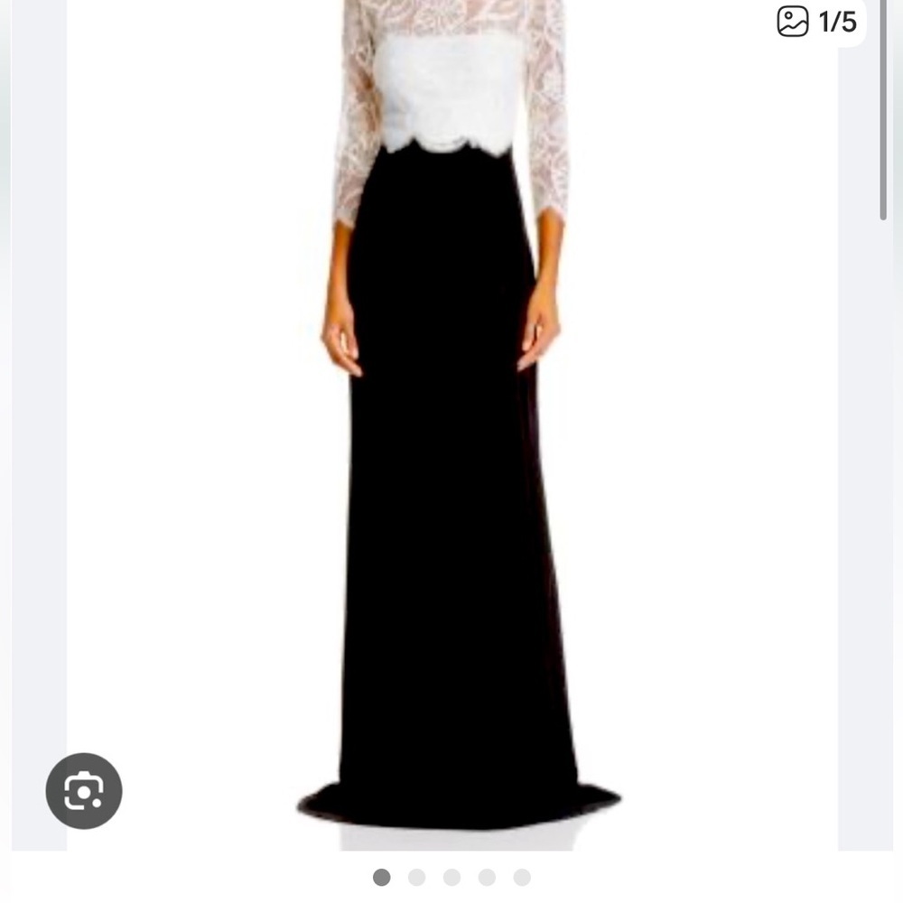 New Tadashi Shoji Lacecrepe Gown in Ivory and Black - Picture 1 of 10